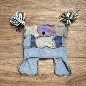Patchwork Kids Hat with Tassels face face England, recycled, cashmere and wool